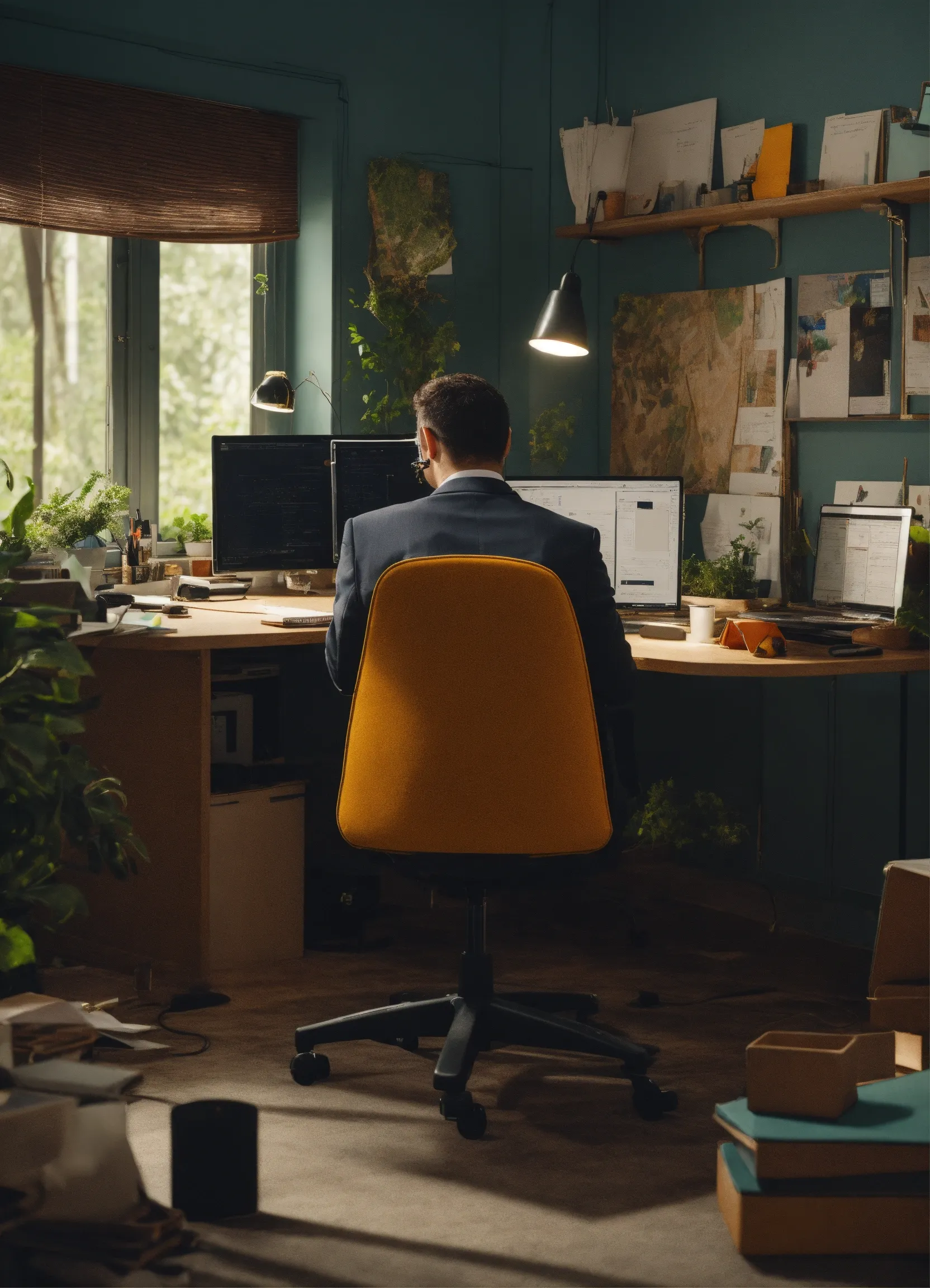 Satisfied customer in ergonomic workspace